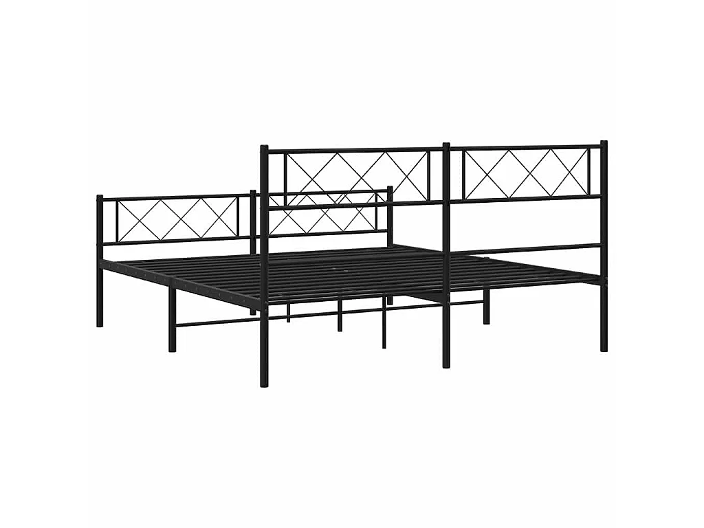 Cadre de lit métal sans matelas avec pied de lit noir 135x190cm