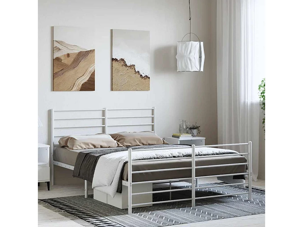 Estrutura de cama com cabeceira e pés 135x190 cm metal branco