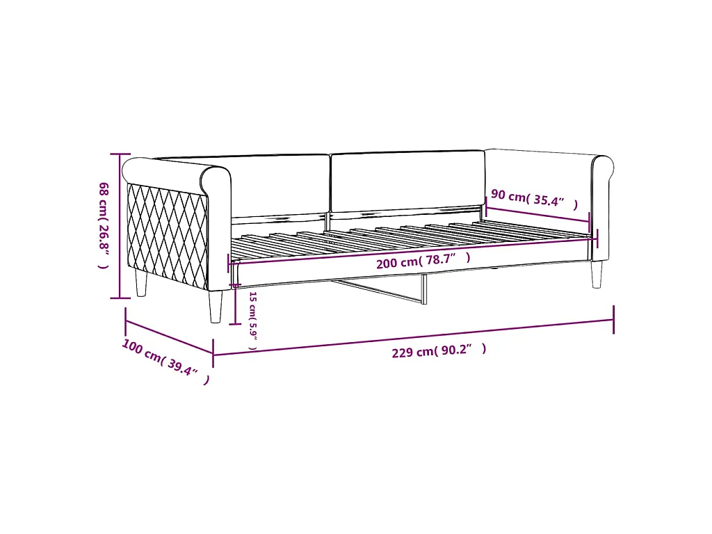 Slaapbank 90x200 cm fluweel blauw