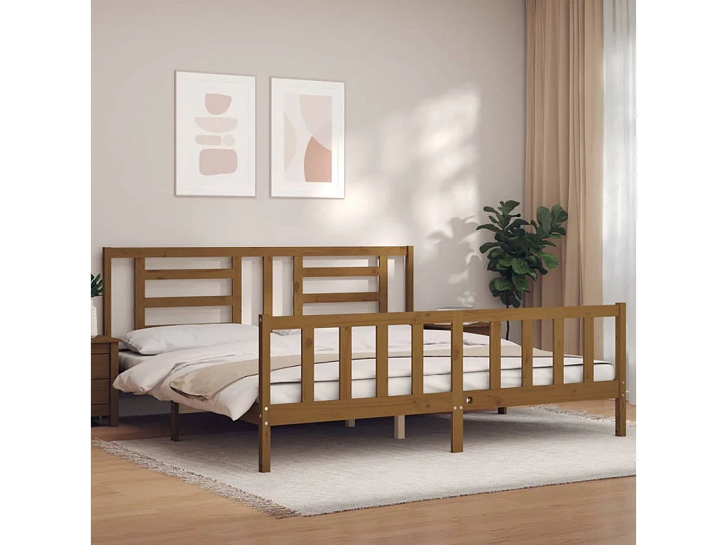 Cadre de lit sans matelas marron miel 200x200cm bois pin massif