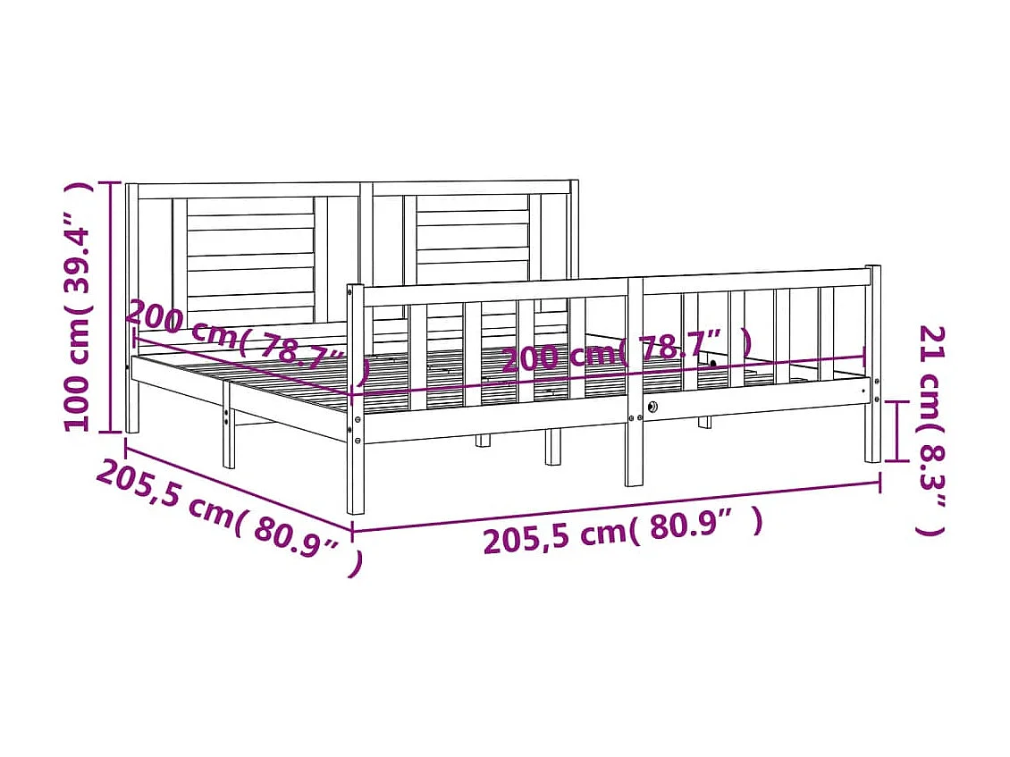Cadre de lit sans matelas marron miel 200x200cm bois pin massif