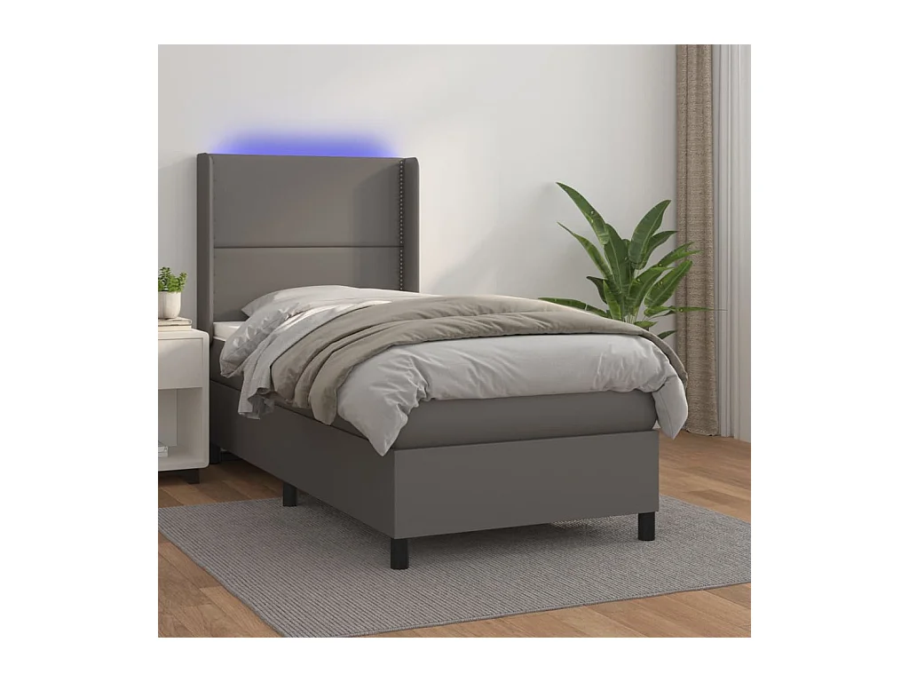 Sommier à lattes de lit matelas LED Gris 90x200 cm Similicuir