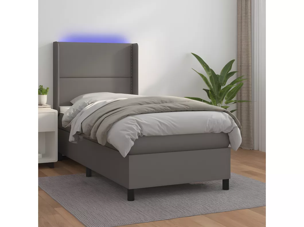 Kauf Unique Boxspringbett mit Matratze & LED Grau 90x200 cm Kunstleder