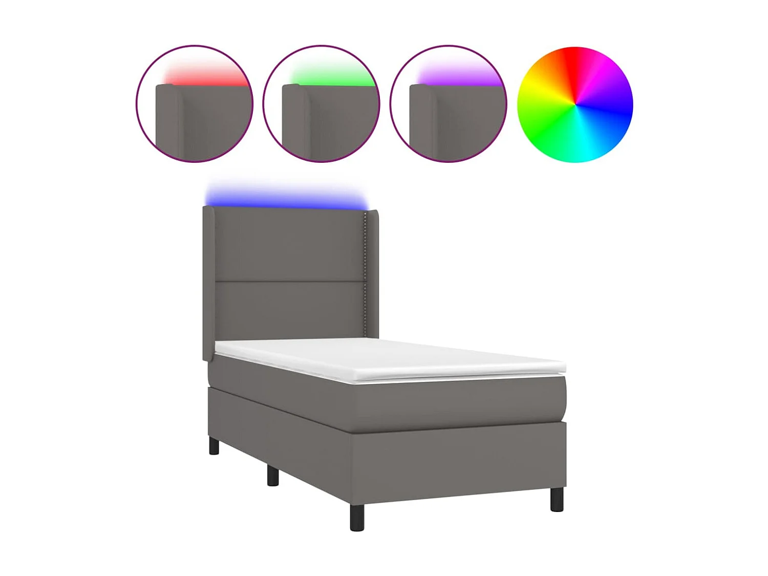 Sommier à lattes de lit matelas LED Gris 90x200 cm Similicuir