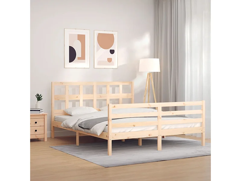 Estructura de cama con cabecero madera maciza 160x200 cm