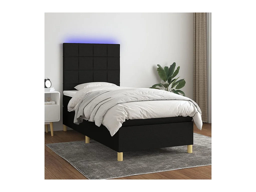 Sommier à lattes de lit et matelas et LED Noir 80x200cm Tissu