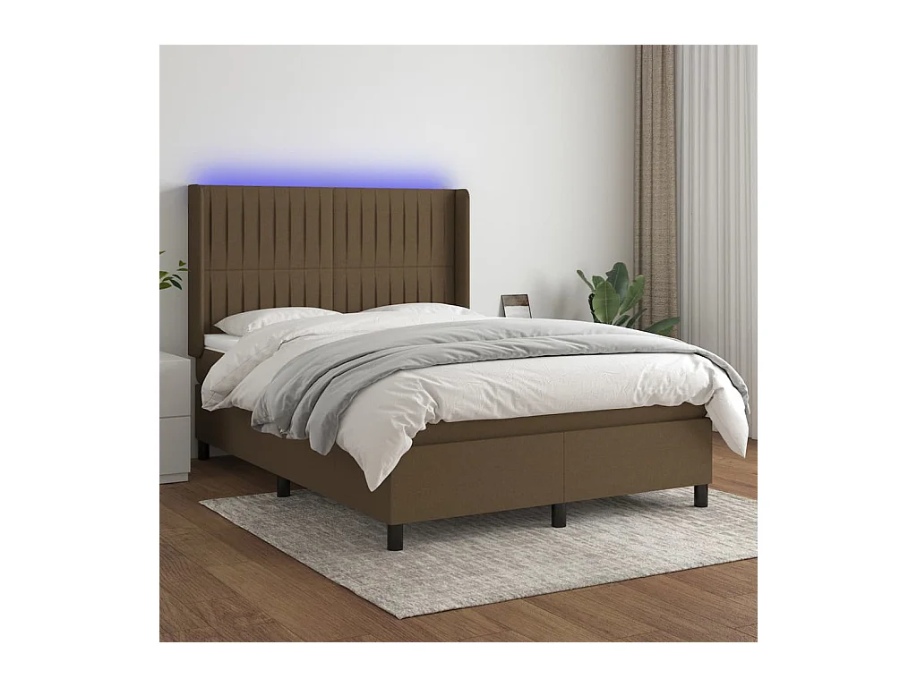 Boxspringbett mit Matratze & LED Dunkelbraun 140x190 cm Stoff