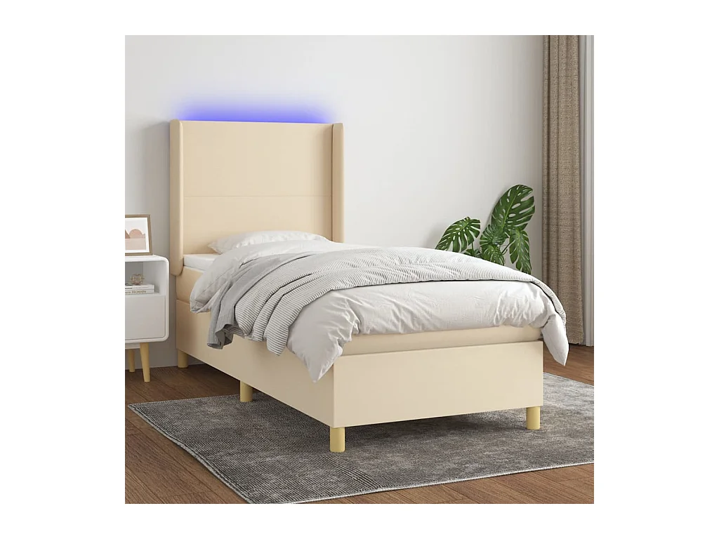 Sommier à lattes de lit matelas et LED Crème 90x200 cm Tissu