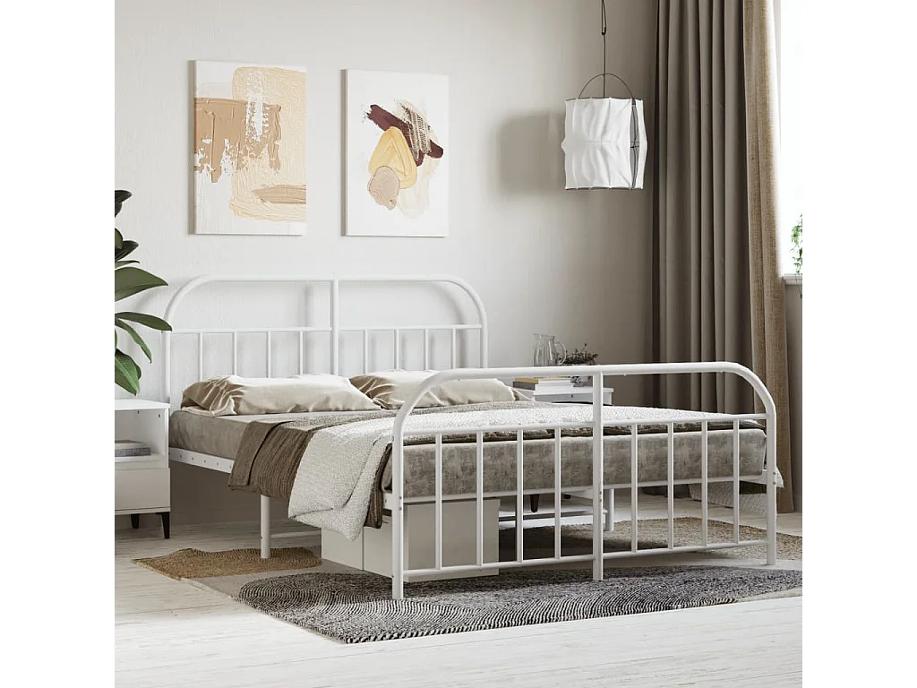Bedframe met hoofd- en voeteneinde metaal wit 135x190 cm