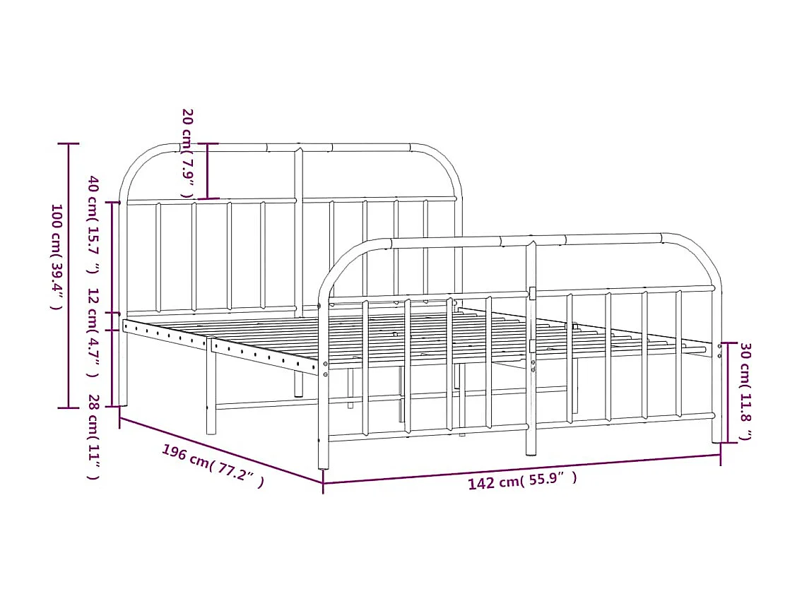 Bedframe met hoofd- en voeteneinde metaal wit 135x190 cm