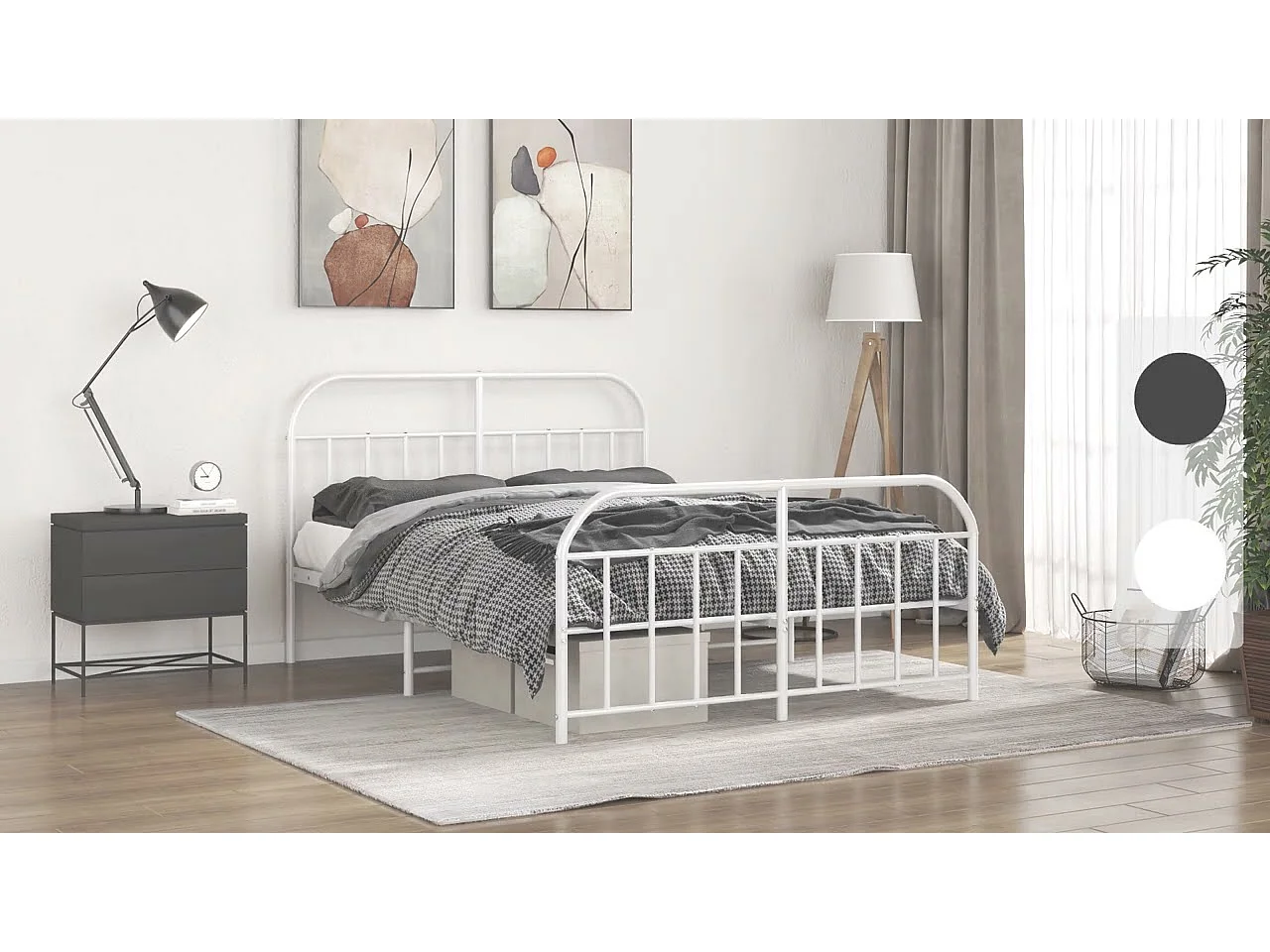 Cadre de lit métal sans matelas et pied de lit blanc 135x190 cm