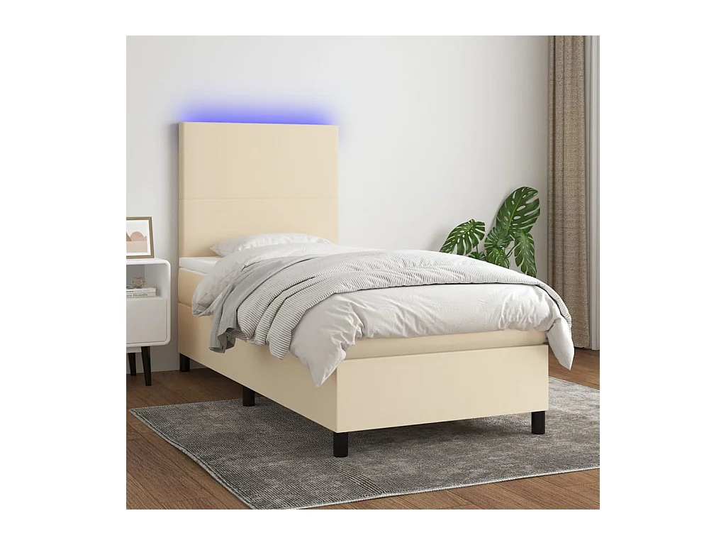 Sommier à lattes de lit et matelas et LED Crème 90x200 cm Tissu