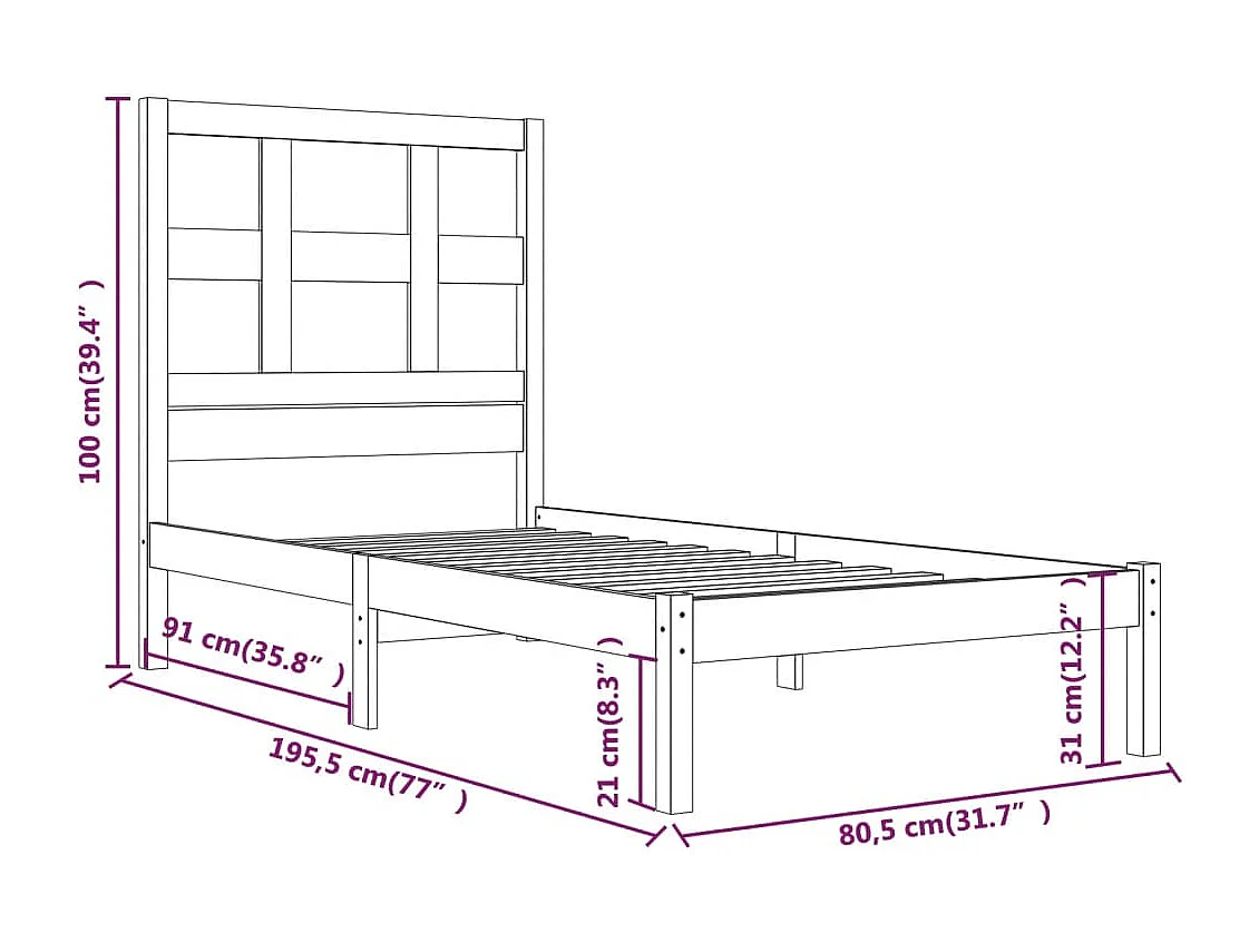 Cama sem colchão 75x190 cm madeira de pinho maciça branco