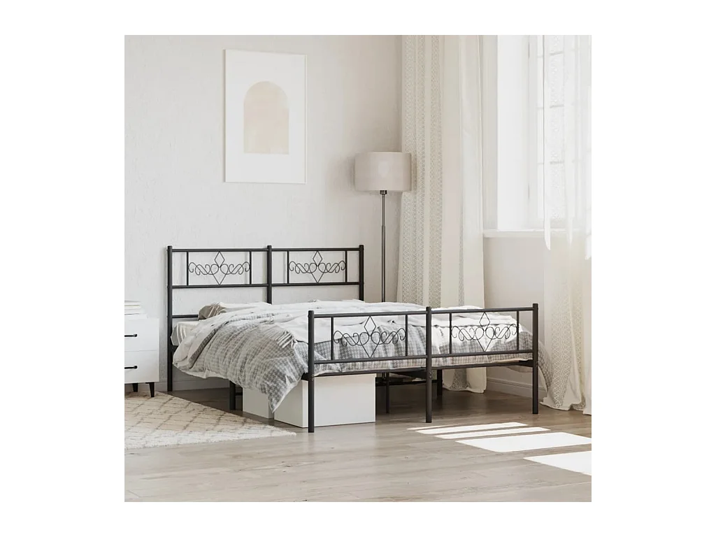 Cadre de lit métal sans matelas avec pied de lit noir 140x190cm