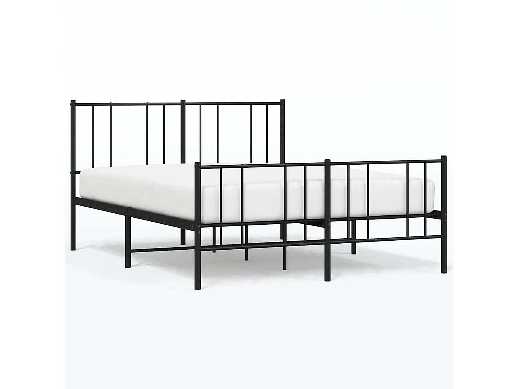 Cadre de lit métal sans matelas avec pied de lit noir 135x190cm