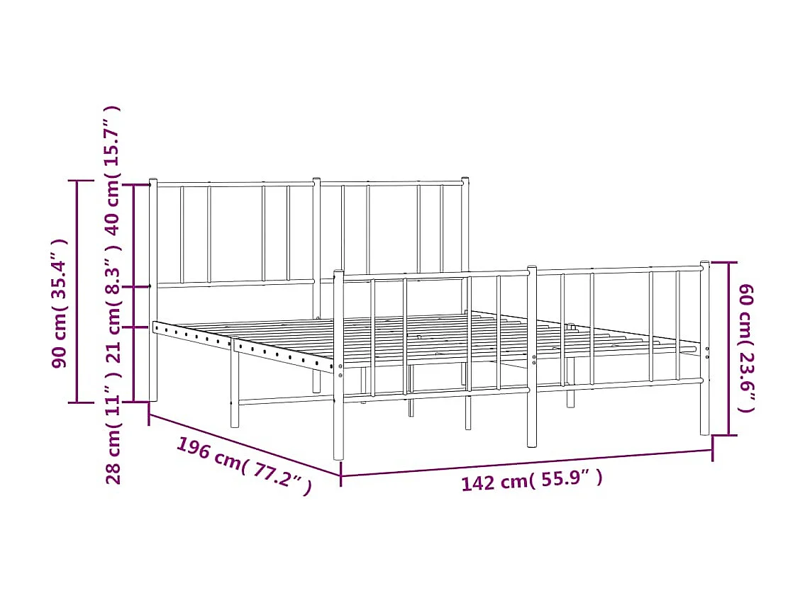 Bedframe met hoofd- en voeteneinde metaal zwart 135x190 cm