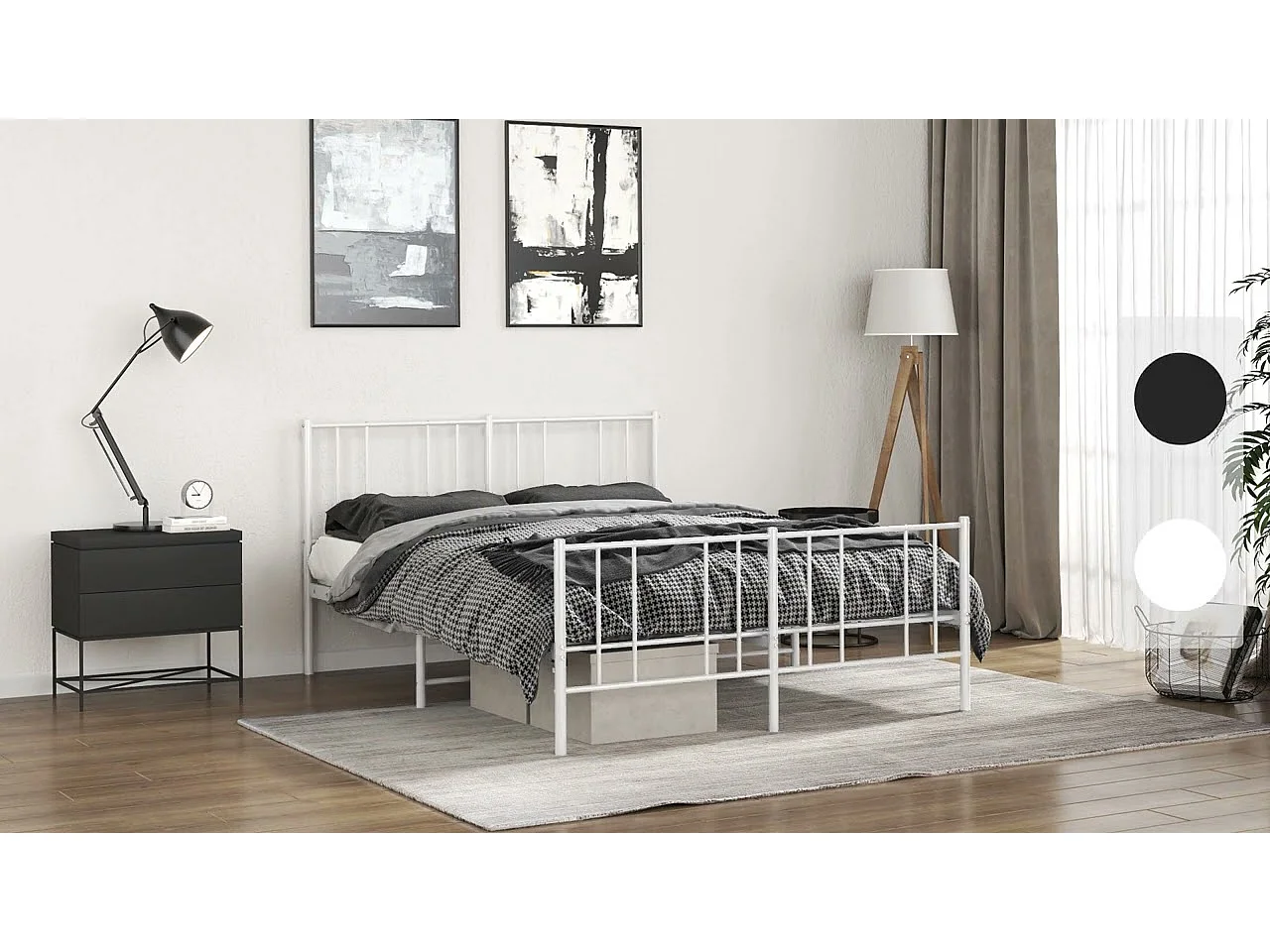 Cadre de lit métal sans matelas avec pied de lit noir 135x190cm