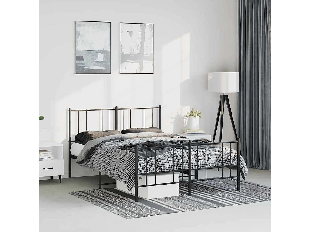 Bettgestell mit Kopf- und Fußteil Metall Schwarz 135x190 cm