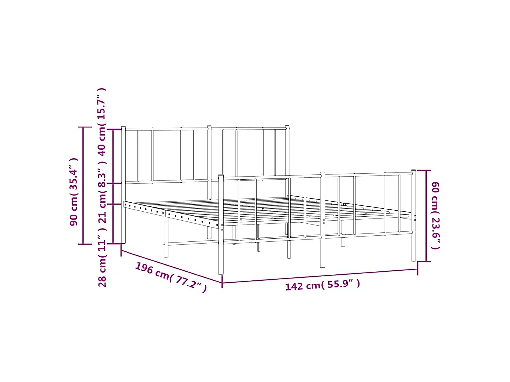 Bettgestell mit Kopf- und Fußteil Metall Schwarz 135x190 cm