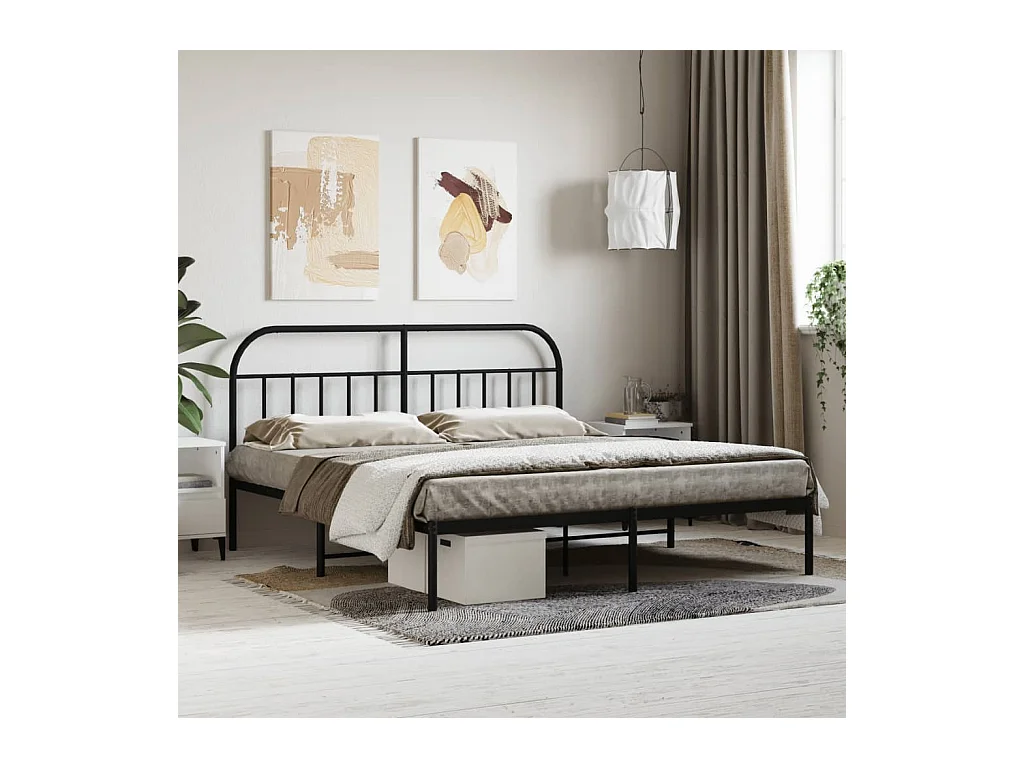 Cadre de lit métal sans matelas et tête de lit noir 160x200 cm