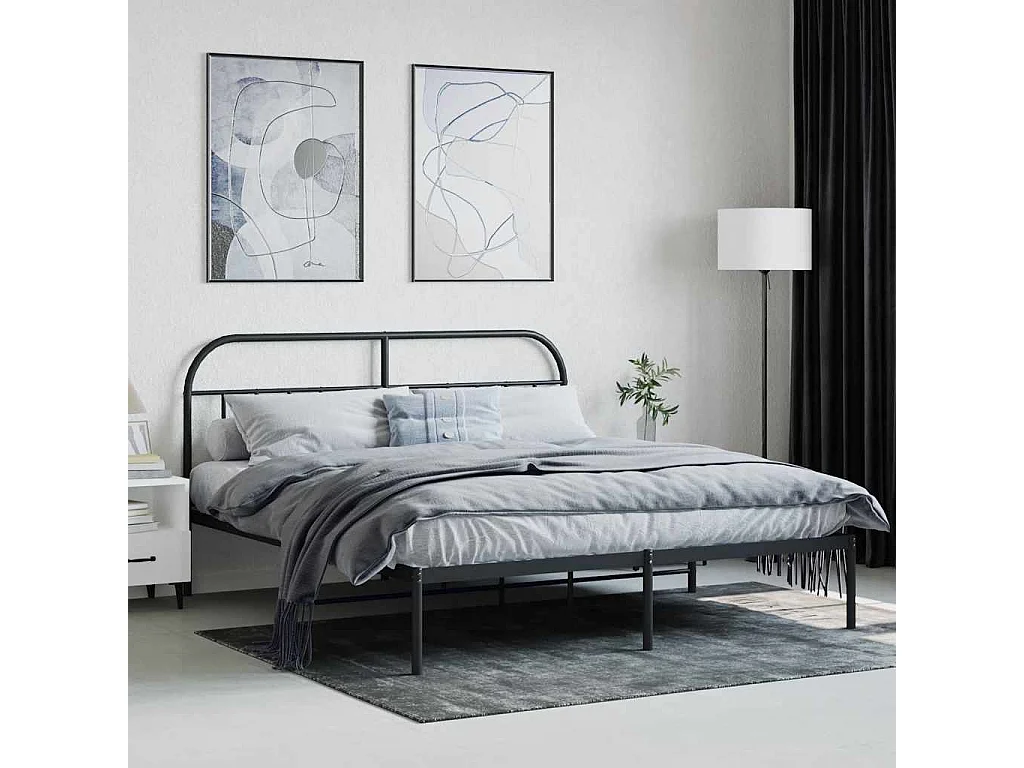 Bedframe met hoofdbord metaal zwart 160x200 cm