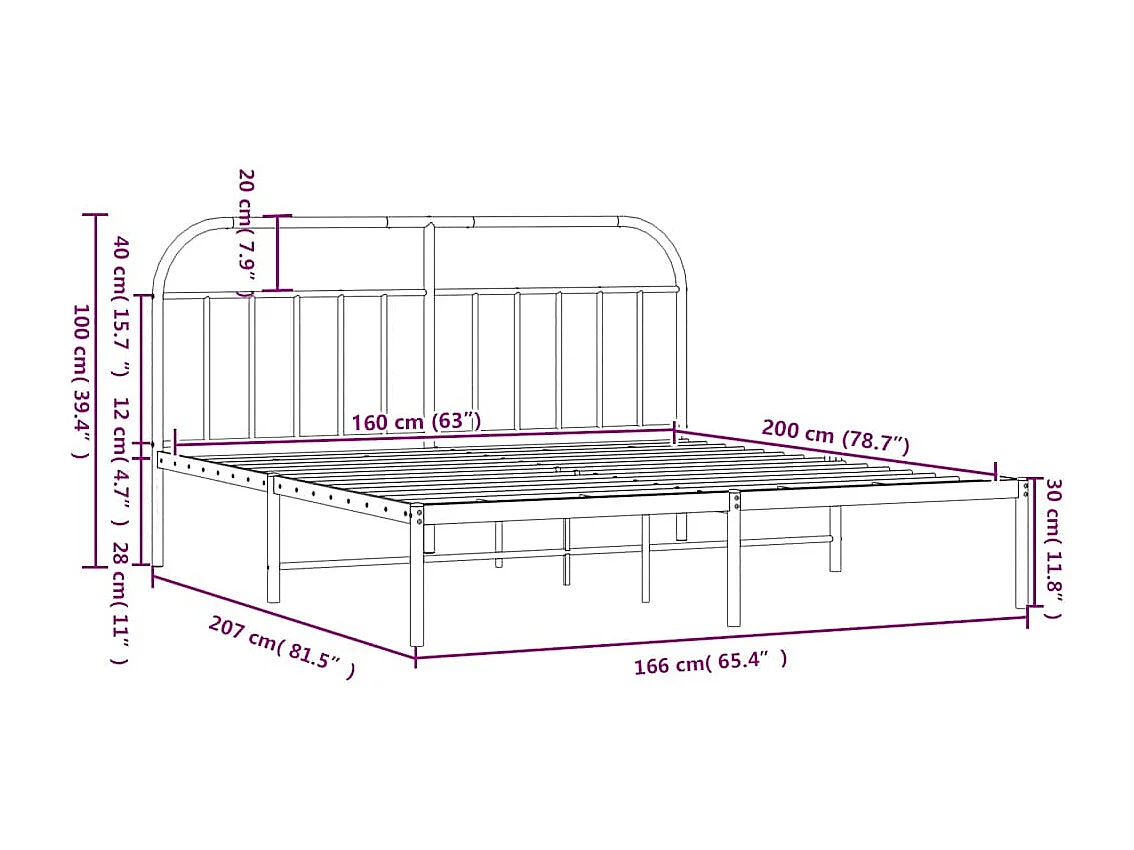 Bedframe met hoofdbord metaal zwart 160x200 cm