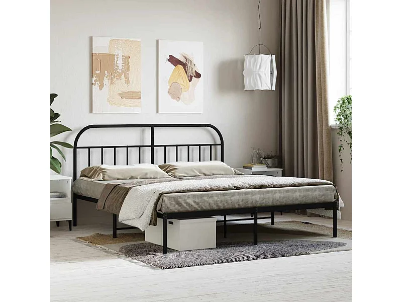Bedframe met hoofdbord metaal zwart 160x200 cm