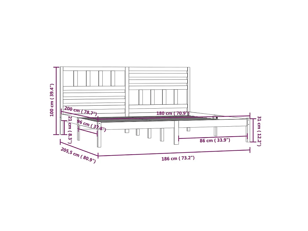 Bedframe zonder matras massief grenenhout 180x200 cm