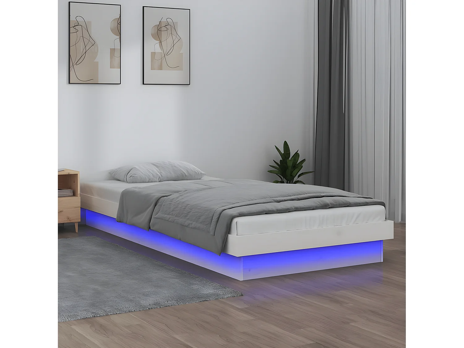 Bedframe LED massief hout 90x200 cm