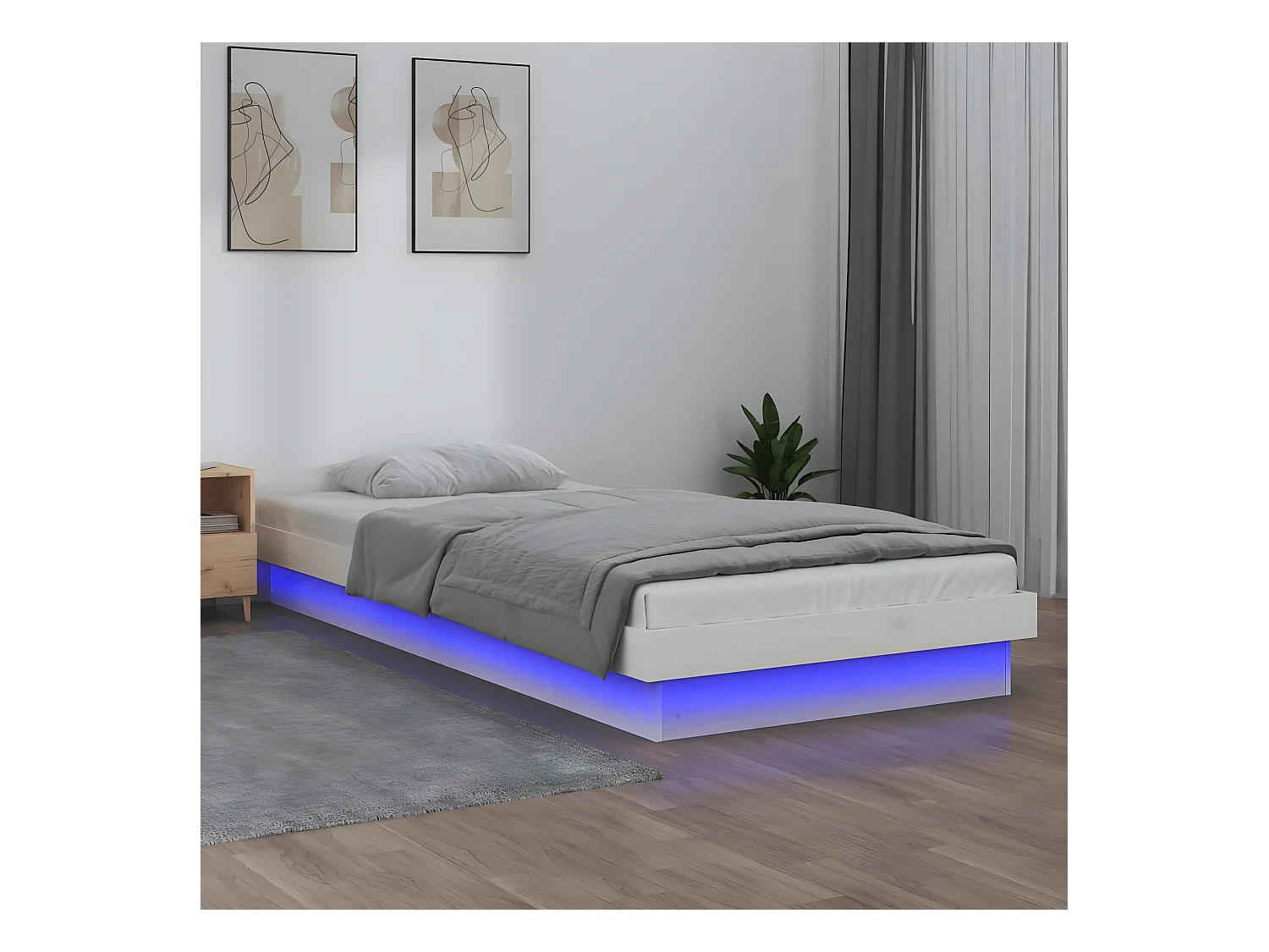 Cadre de lit à LED sans matelas blanc 90x200 cm bois massif