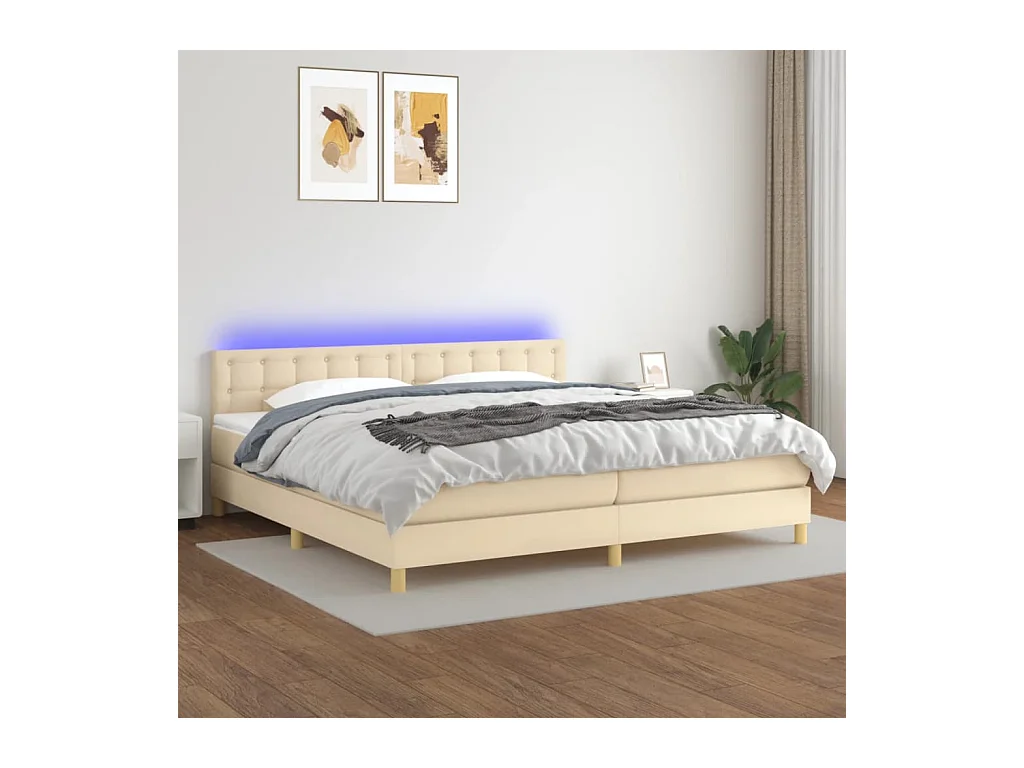 Boxspringbett mit Matratze & LED Creme 200x200 cm Stoff