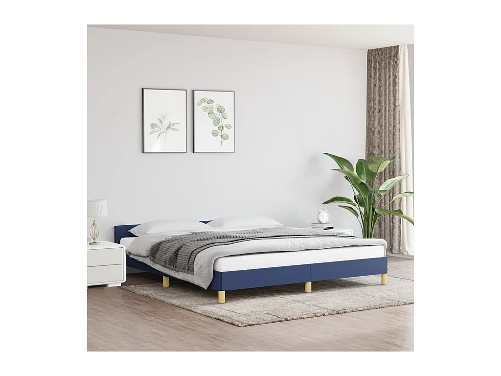 Cadre de lit avec tête de lit sans matelas bleu 180x200cm tissu