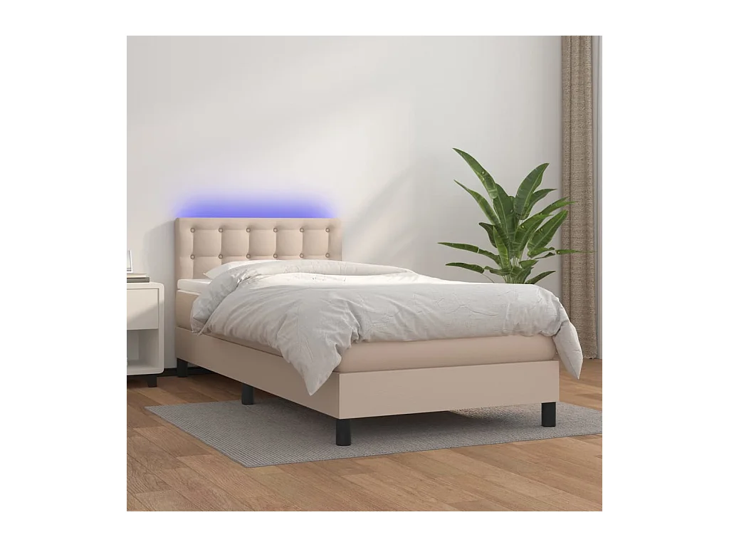 Boxspring met matras en LED kunstleer cappuccinokleur 90x200 cm