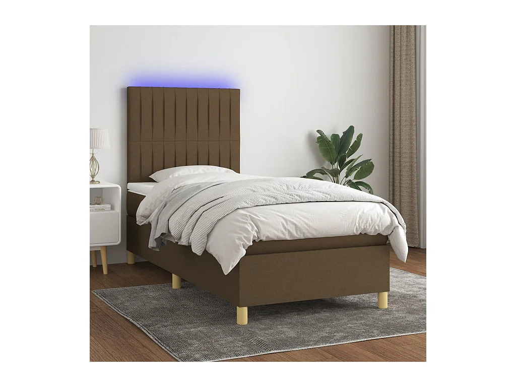 Sommier à lattes de lit et matelas et LED Marron foncé 80x200cm