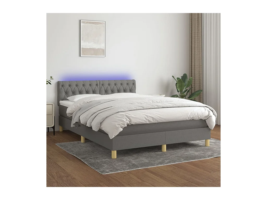 Sommier à lattes de lit et matelas et LED Gris foncé 140x190 cm