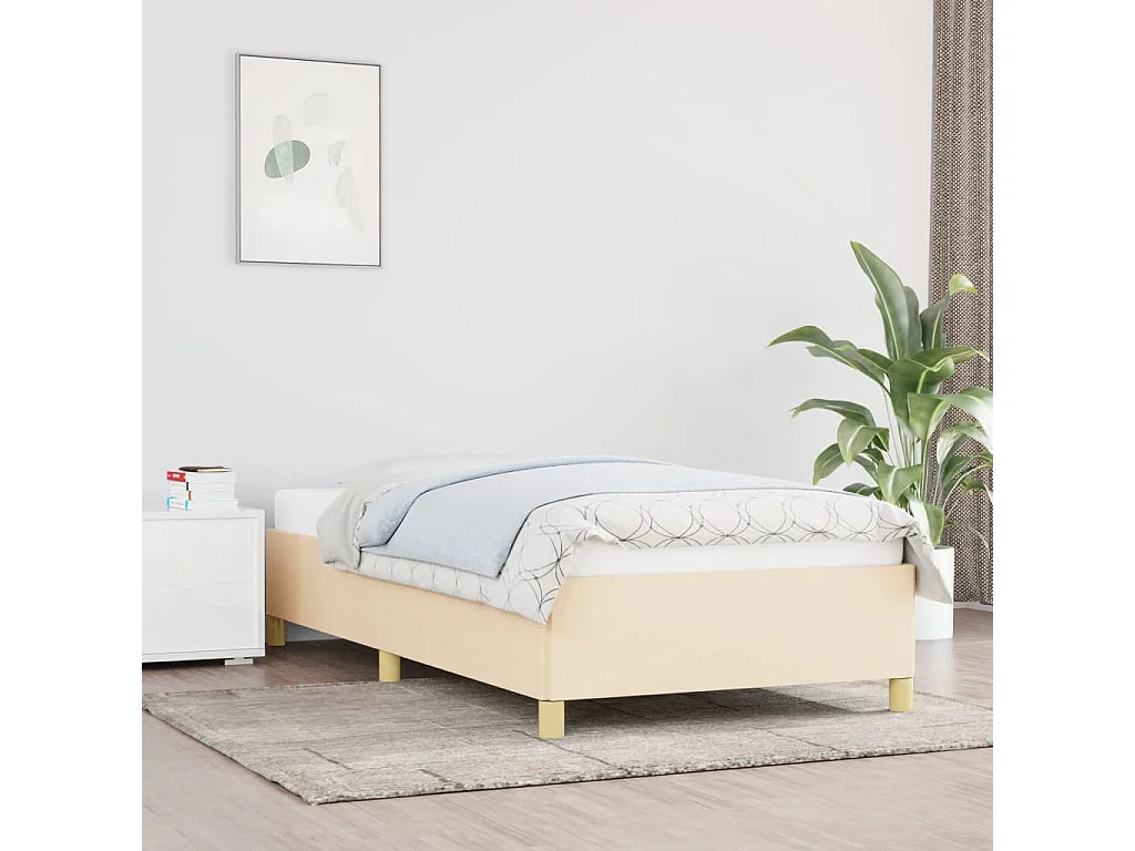 Estrutura de cama sem colchão 90x190 cm tecido creme