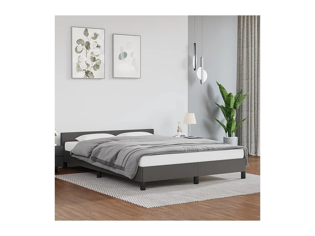 Cadre de lit avec tête de lit sans matelas gris 140x200 cm
