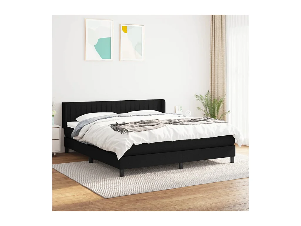 Sommier à lattes de lit avec matelas Noir 160x200 cm Tissu