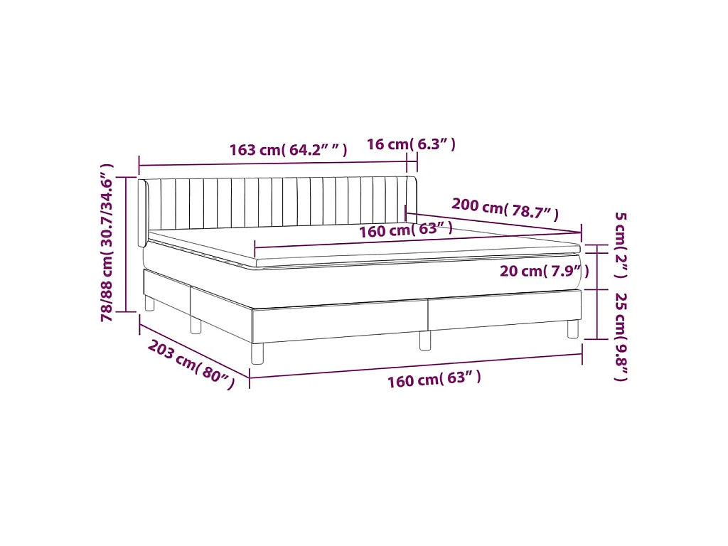 Boxspringbett mit Matratze Schwarz 160x200 cm Stoff
