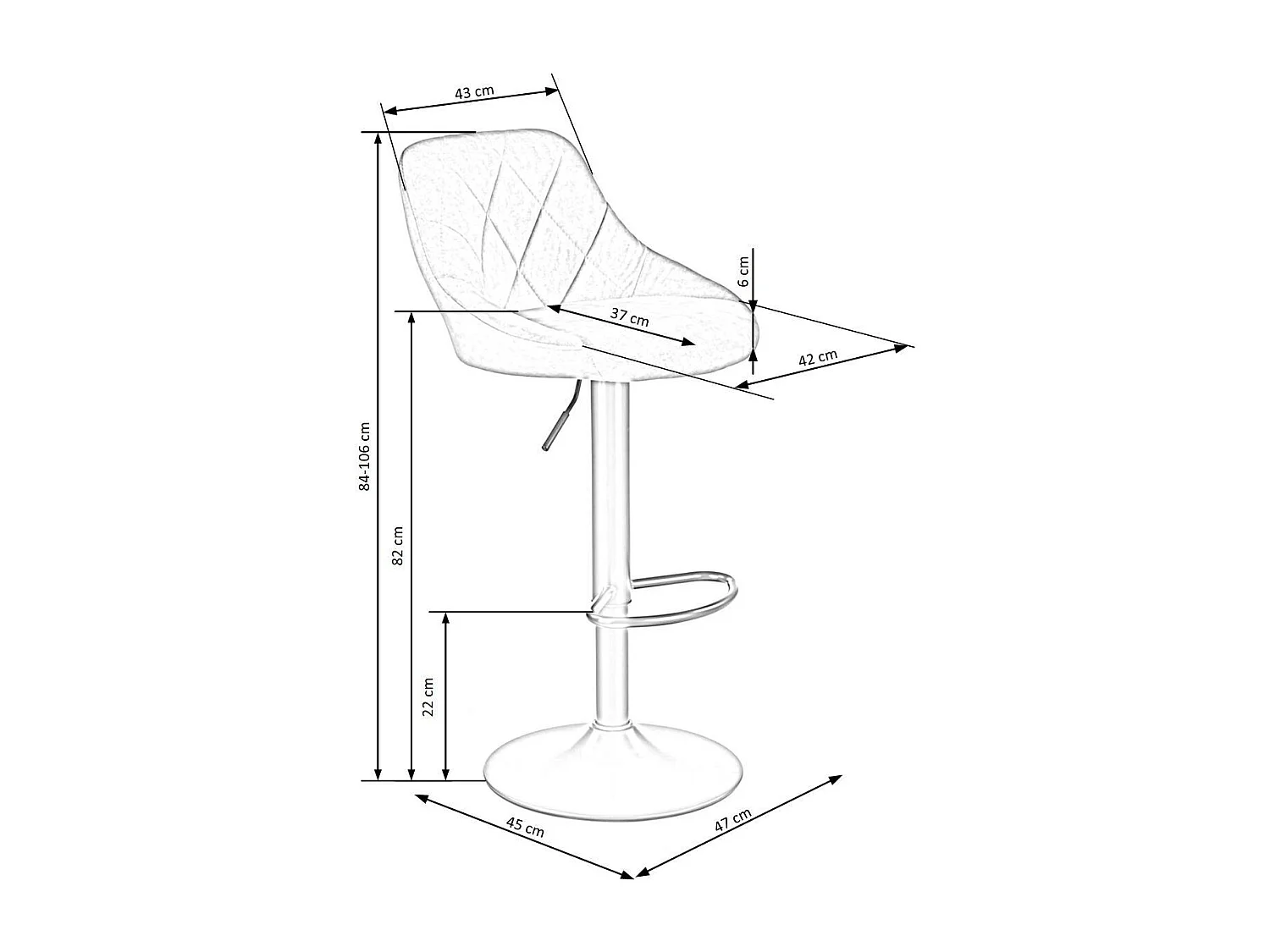 Chaise de bar H101/Tessuto-Velours/Gris