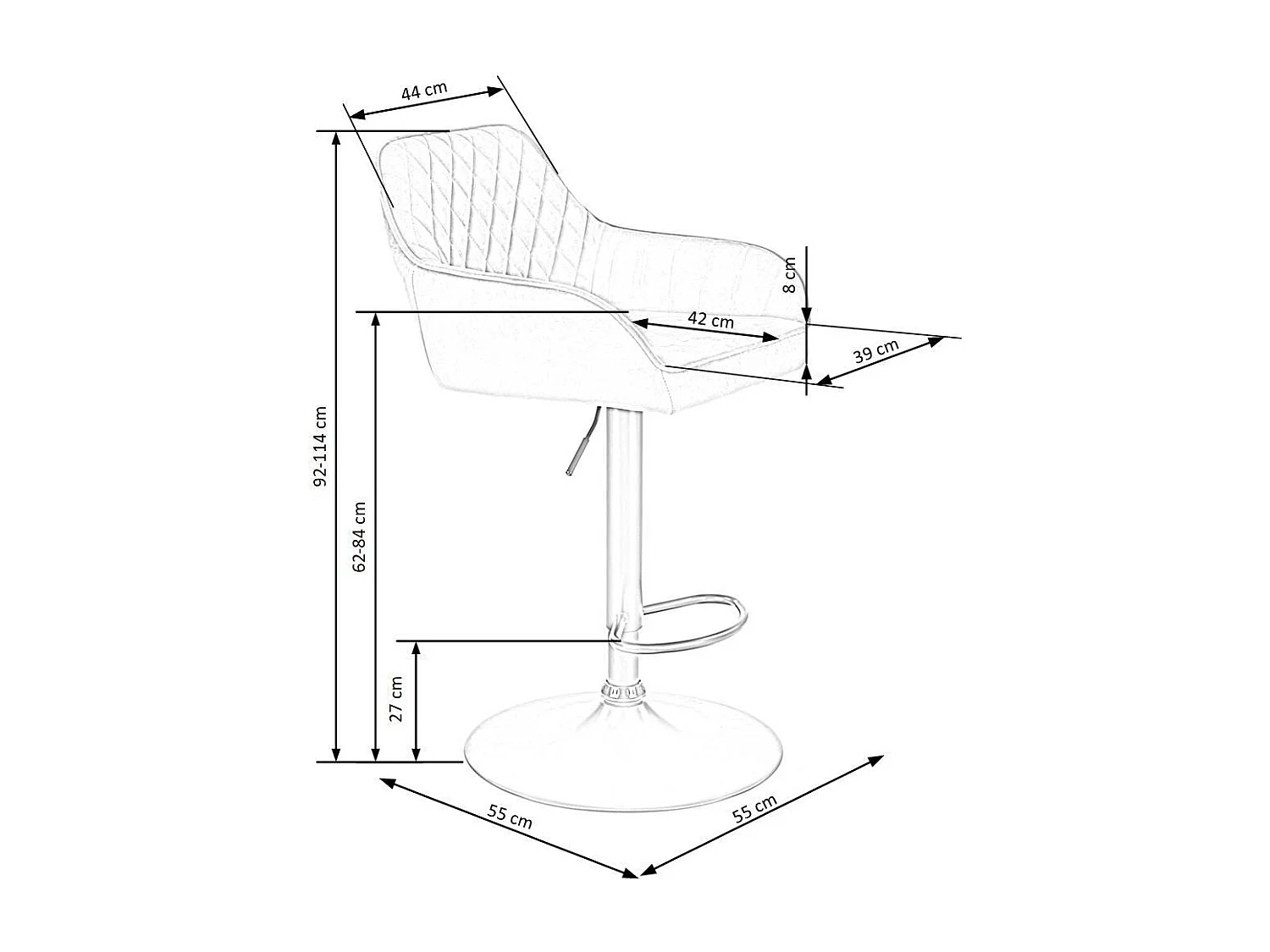 Chaise de bar H103/Tissu/Gris