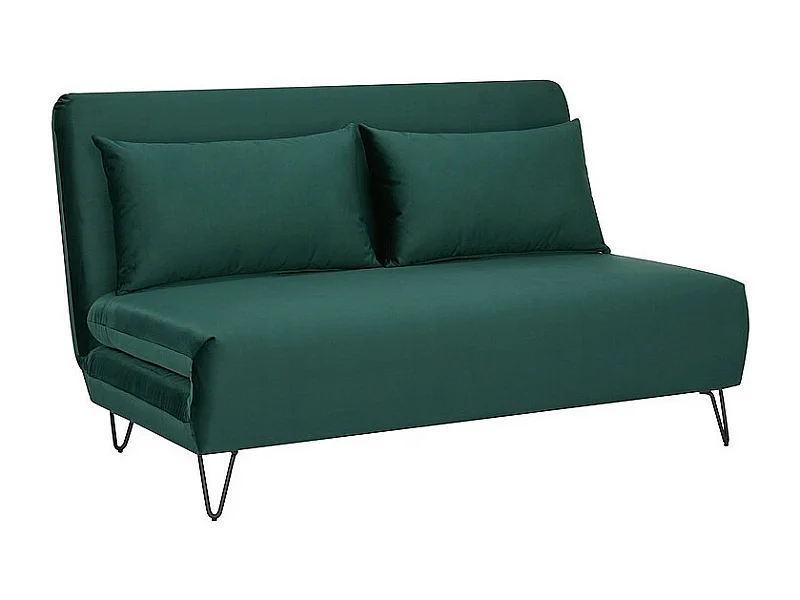 Canapé en velours convertible en lit 2 places - Vert - L 141 x H 81 x P 90 cm