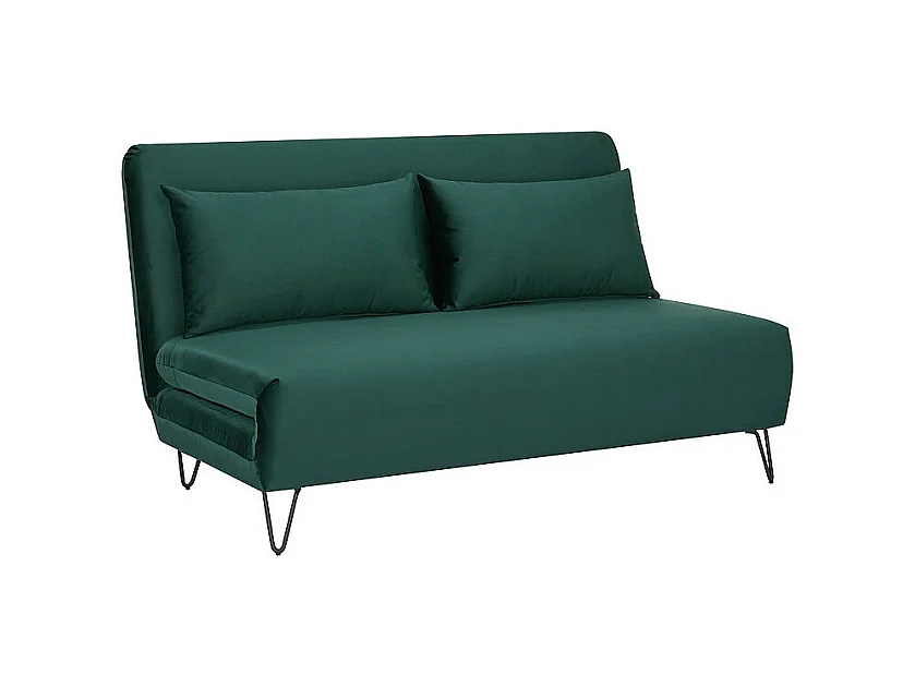 Canapé en velours convertible en lit 2 places - Vert - L 141 x H 81 x P 90 cm