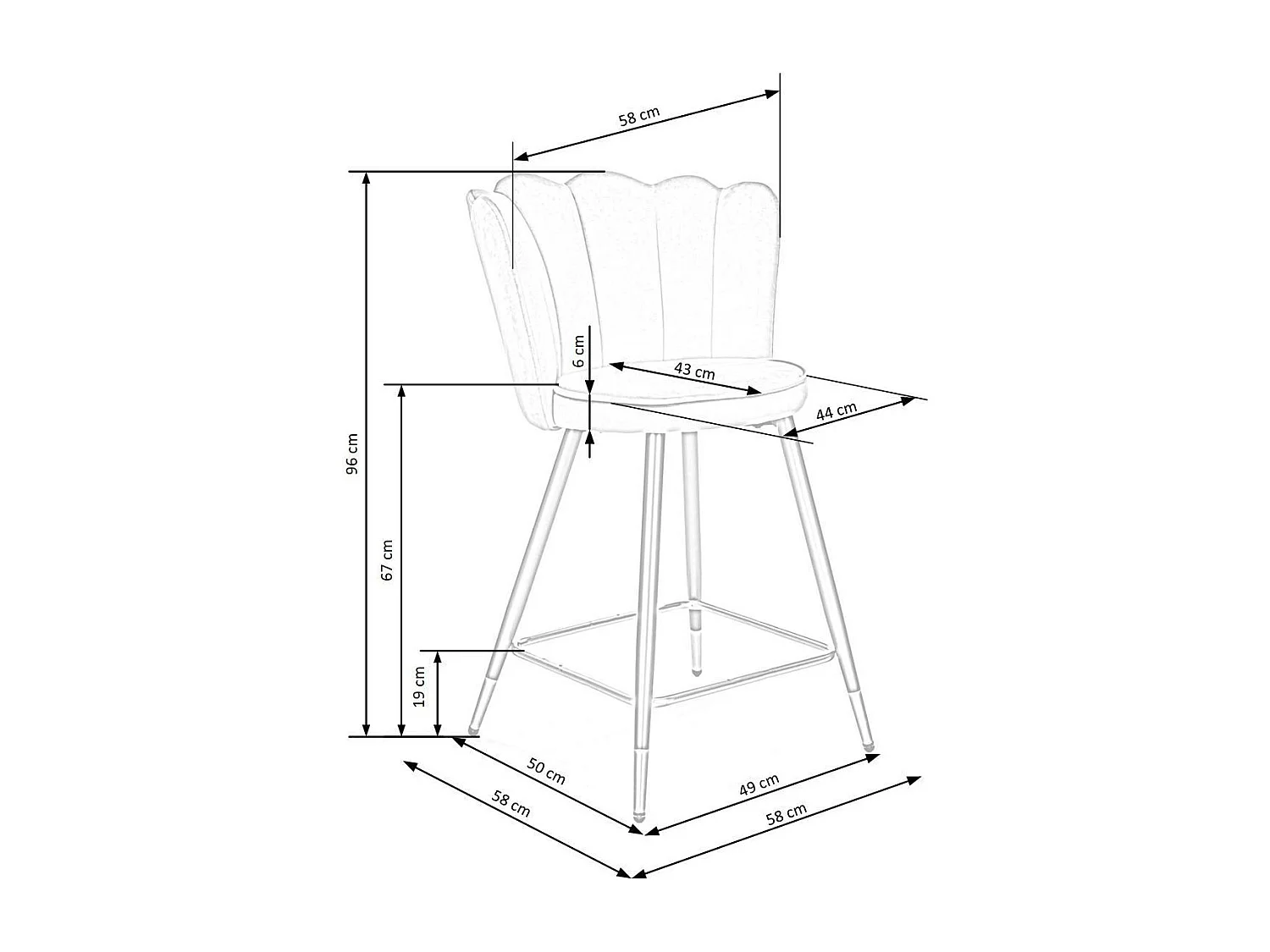 Sgabello da bar H106/Tessuto/Grigio