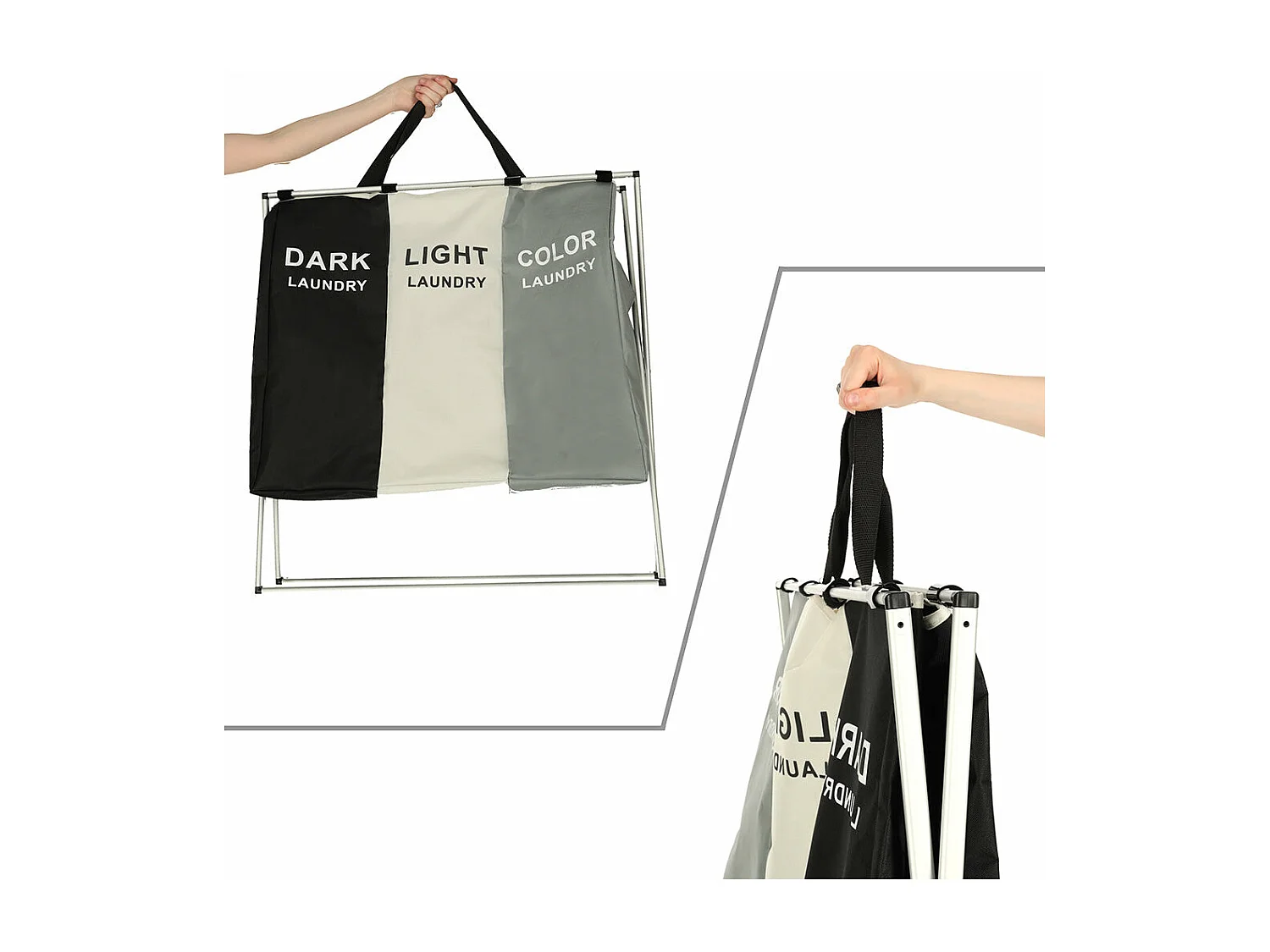 Panier À Linge Organiseur  3 Compartiments 135l