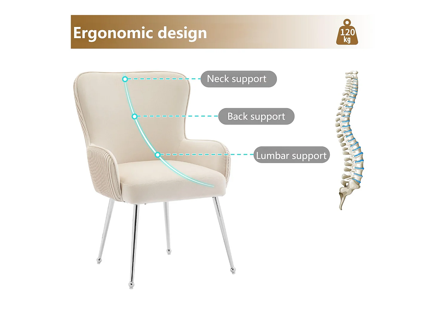 Lot de 2 Chaises en velours - avec accoudoirs et pieds en métal argenté - Beige