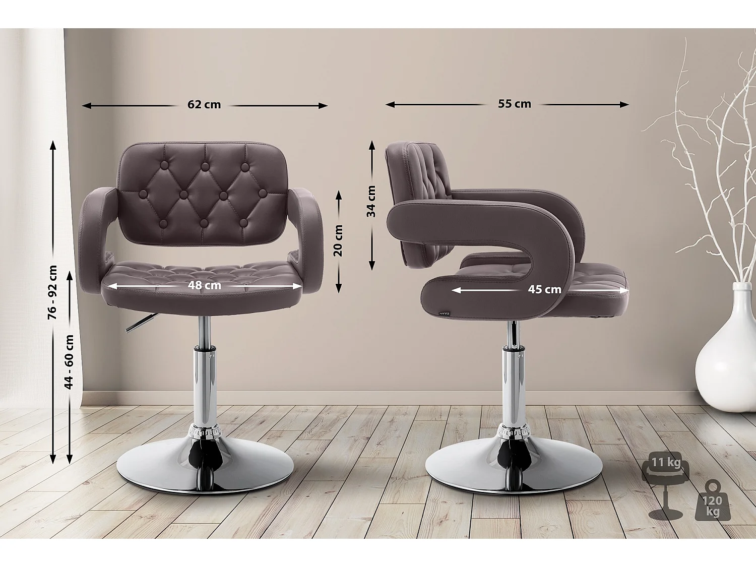 Draaibare fauteuil - Kunstleer & Metaal in chroomoptiek - bruin - Dublin