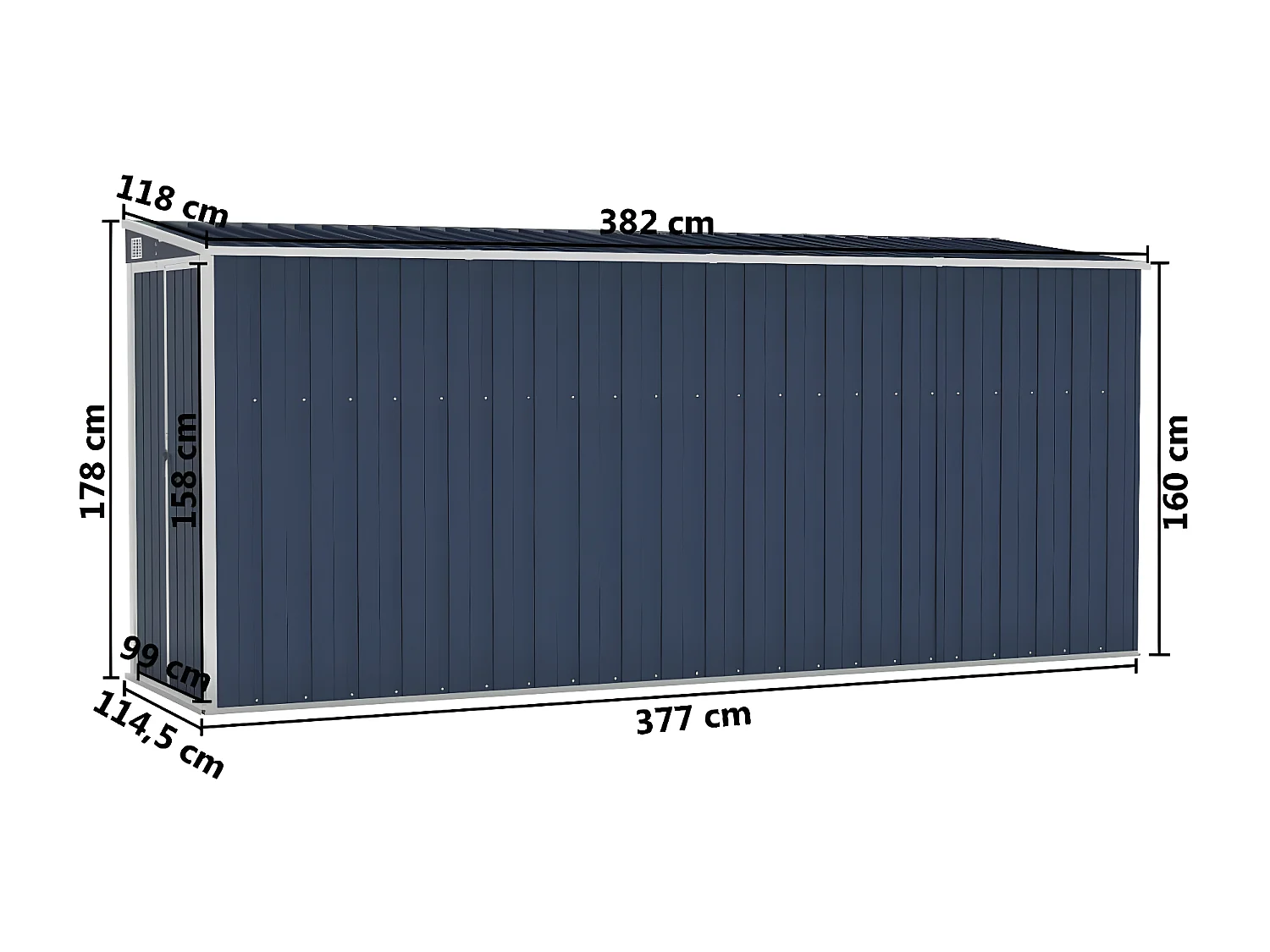 Abri de jardin mural Anthracite 118x382x178 Acier