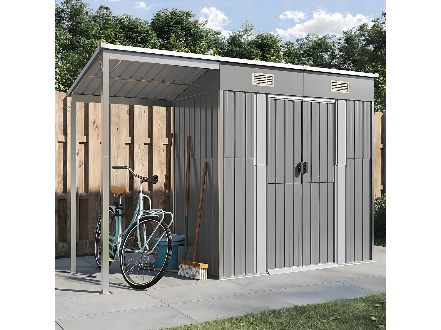 Abri de jardin avec toit prolongé gris clair 277x110,5x181