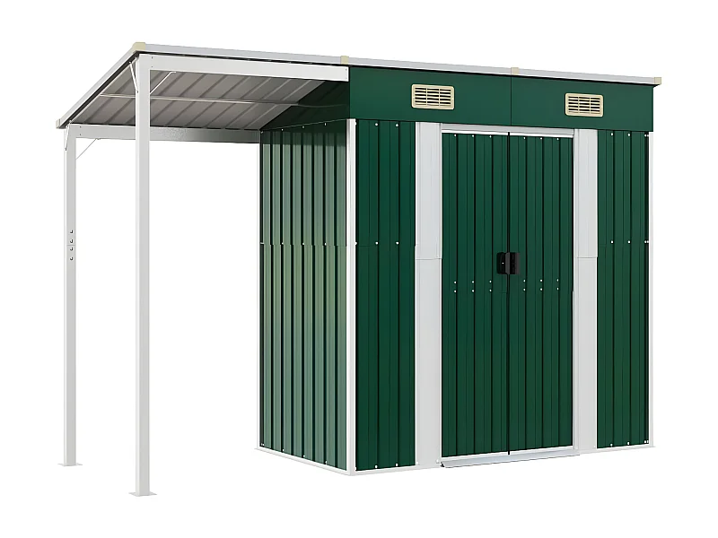 Abri de jardin avec toit prolongé vert 277x110,5x181 acier